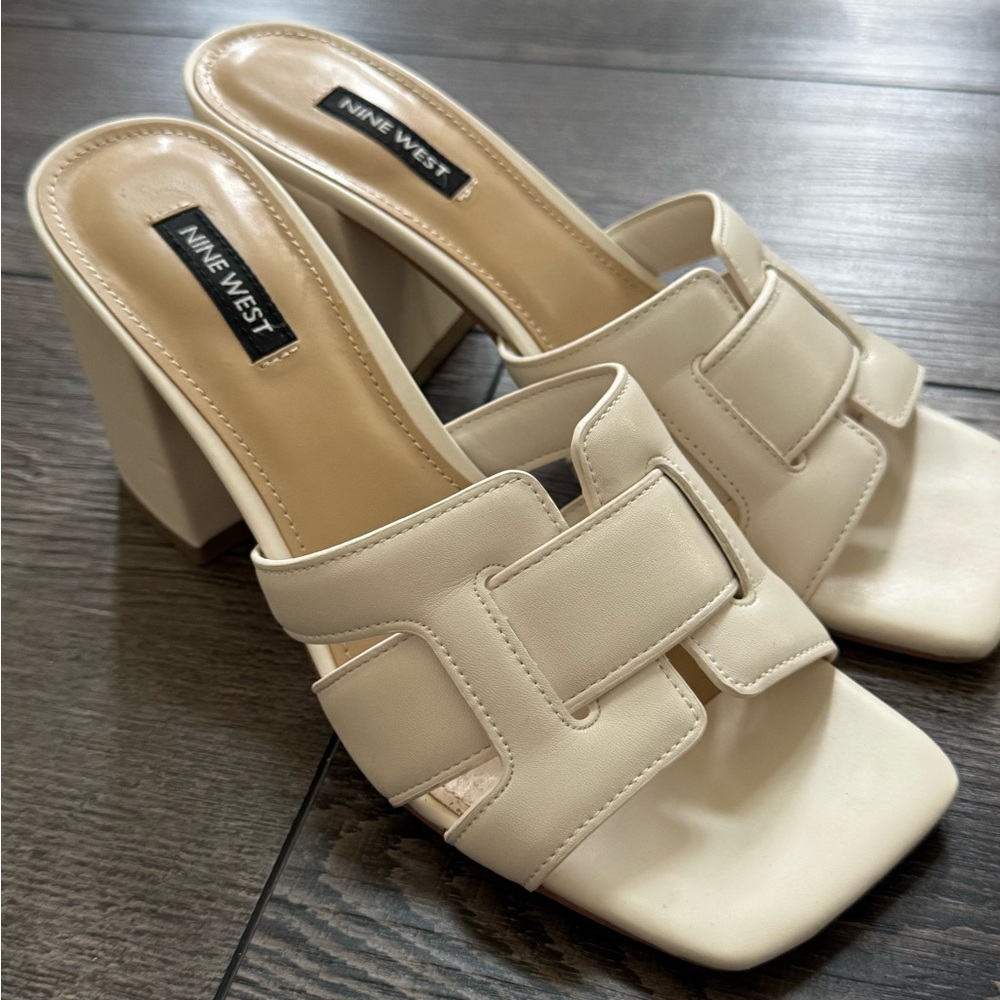 Nine West Cream Mules with Block Heel